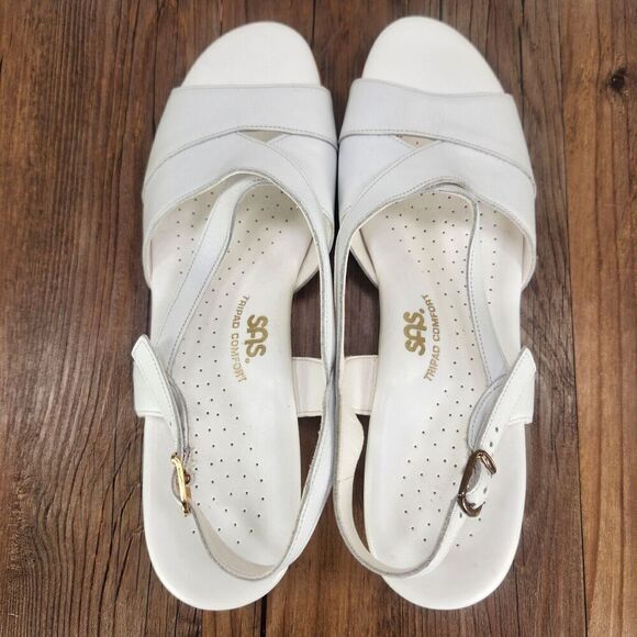 SAS Tripad Caress Slingback Womens Sz 10.5S White Wedge Leather Open Toe Sandals - Picture 6 of 12